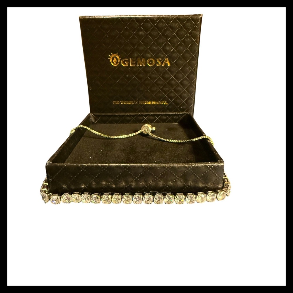 NWOT GEMOSA Tennis Bracelet Adjustable Cubic Zirconia Silver‎ Tone